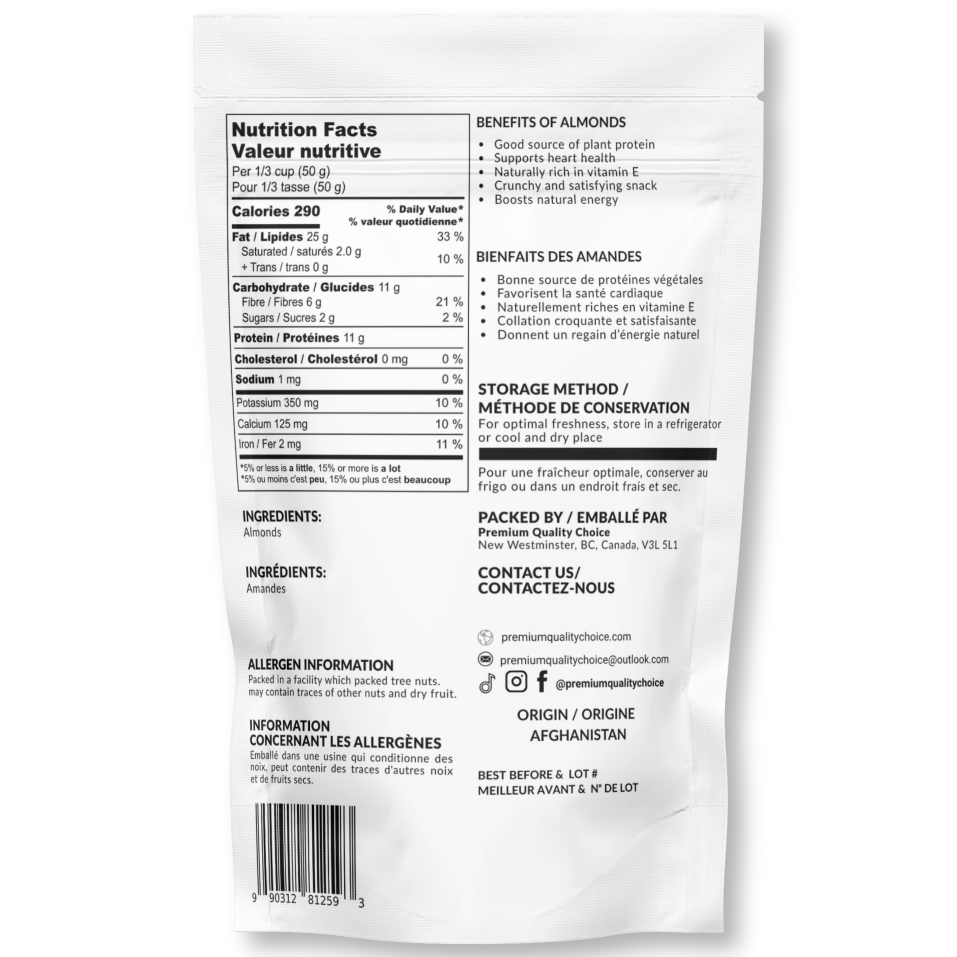 Almonds  Back Package